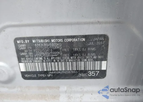 2017 Mitsubishi Outlander Sport 2.0 Es из США, поврежденный, VIN JA4AR3AU7HZ067693